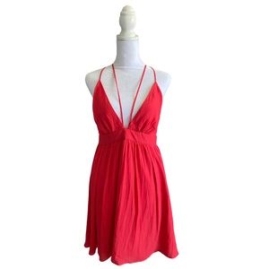 Coral Red Strappy Mini Dress Spring/Summer Wedding Guest, Prom Dress, Easter